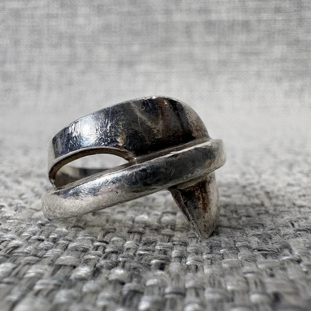 Michael Lehrman Sterling Silver Modernist‎ Sculptural Abstract Wrap Ring Size 7
